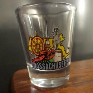 Vtg MASSACHUSETTS Enameled Shot Glass Collectible Souvenir Barware